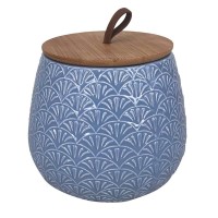 Pote de Cerâmica Azul com Tampa de Madeira - TAM M - Linha Premium