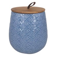 Pote de Cerâmica Azul com Tampa de Madeira - TAM G - Linha Premium